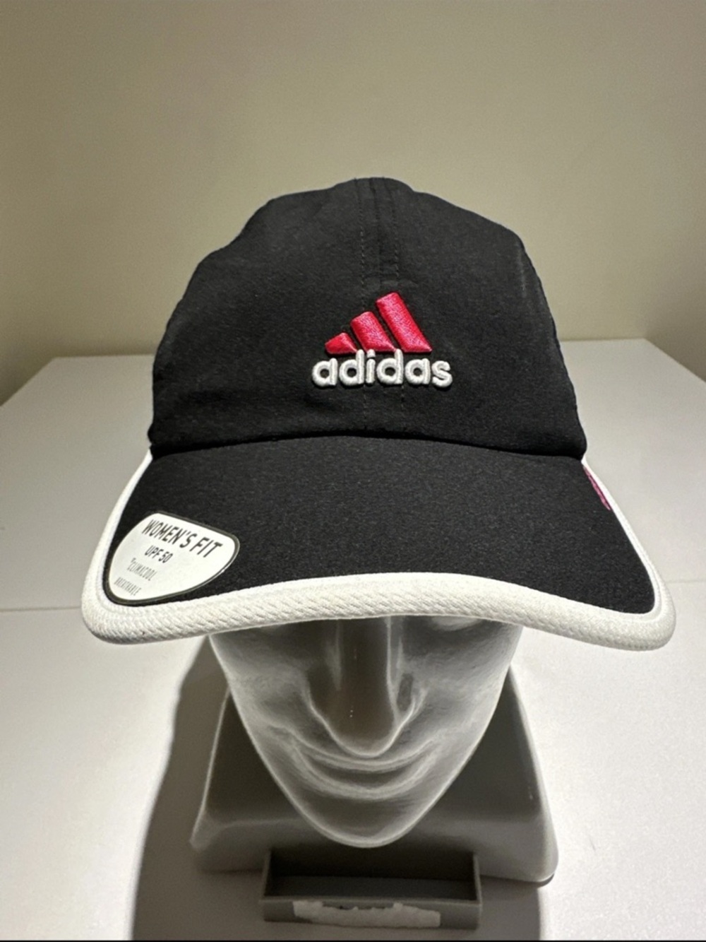 adidas Black Cap with Pink Logo and White Trim